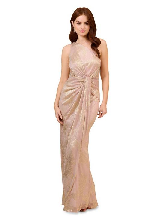 Adrianna Papell Metallic One Shoulder Gown
