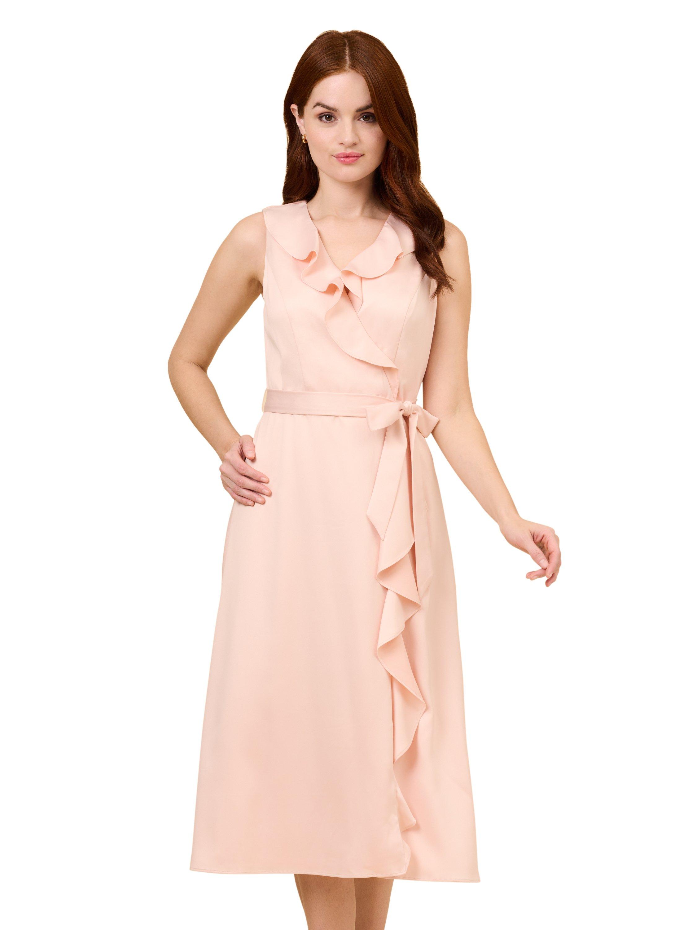 Dresses Satin Crepe Ruffle Wrap Dress Adrianna Papell