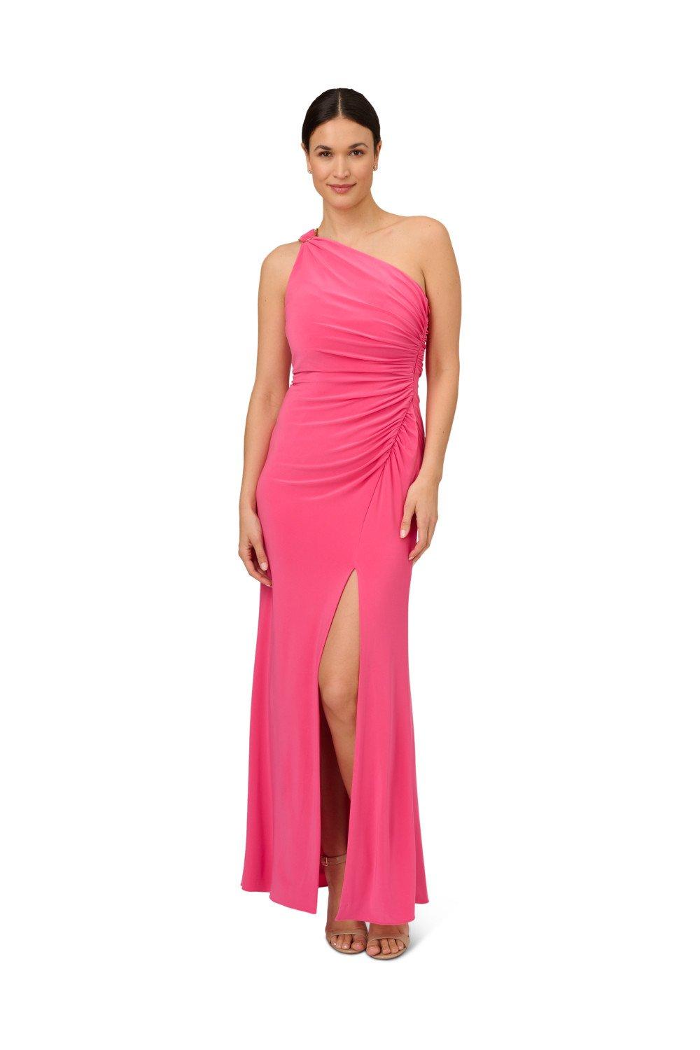 one shoulder jersey gown