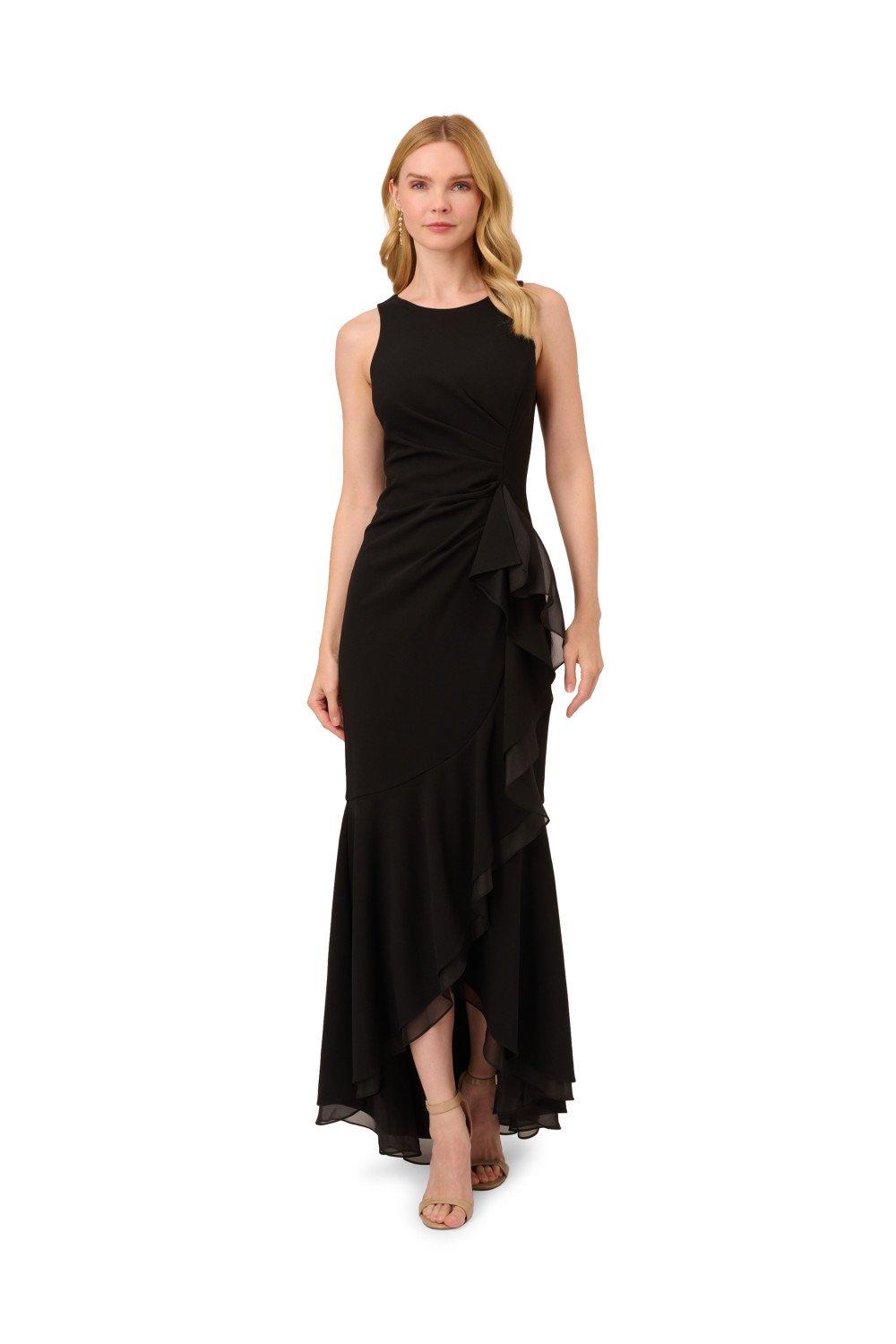 Ruffle Crepe Halter Gown