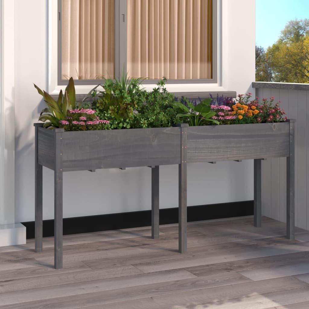 Planter with Liner Grey 161x45x76 cm Solid Wood Fir