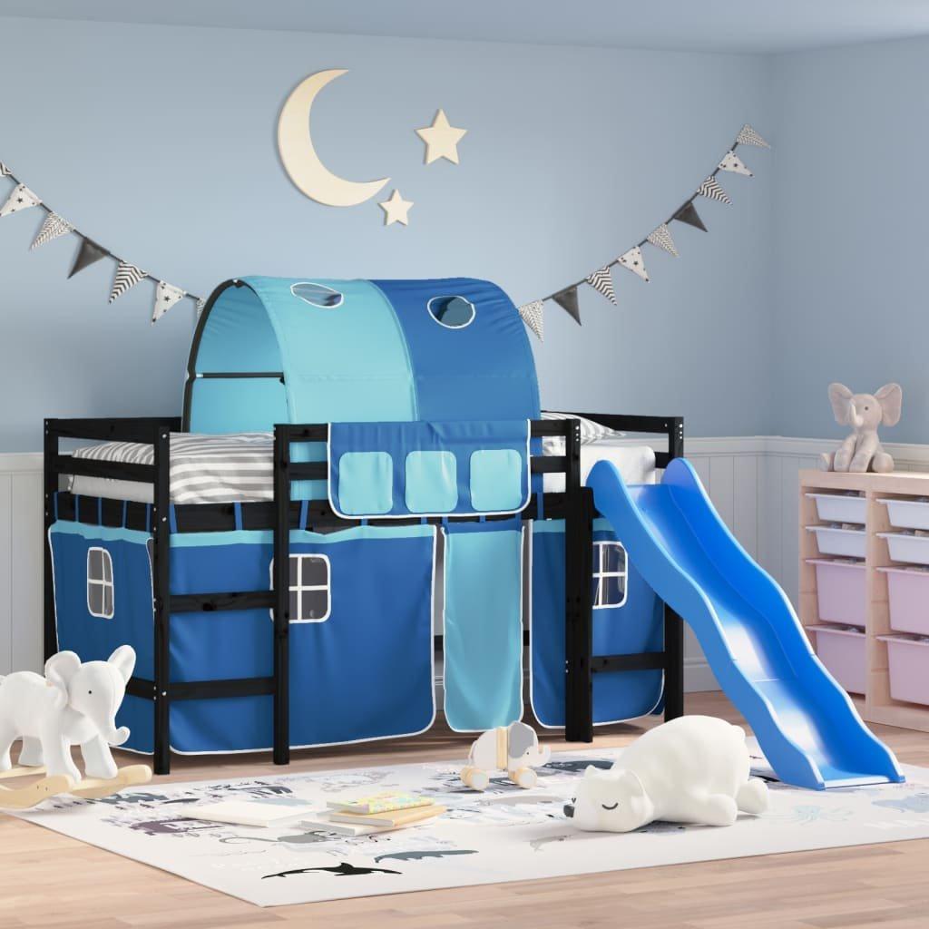 Kids' Loft Bed with Tunnel Blue 90x190 cm Solid Wood Pine