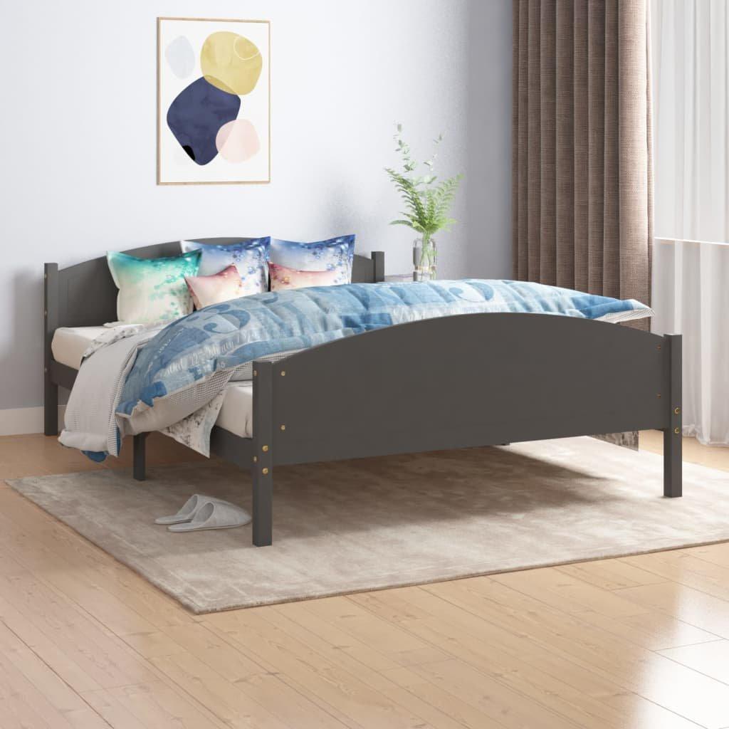 Bed Frame Dark Grey Solid Pine Wood 140x200 cm
