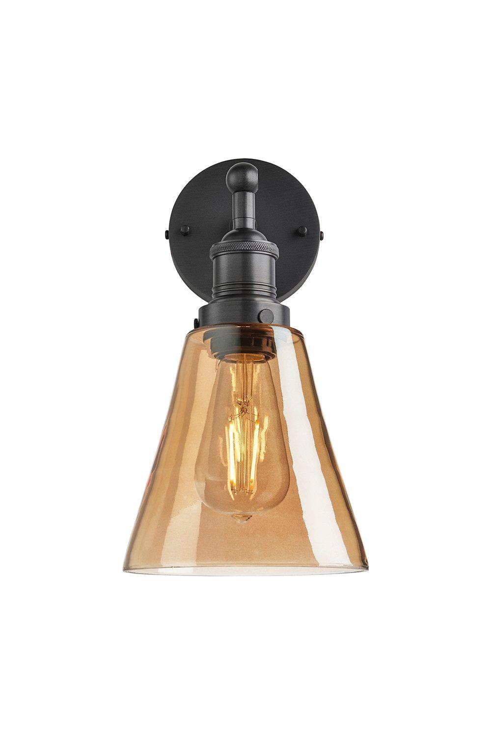 Brooklyn Tinted Glass Flask Wall Light, 6 Inch, Amber, Pewter Holder