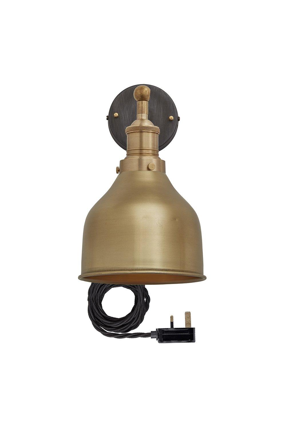 Brooklyn Cone Wall Light, 7 Inch, Brass, Brass Holder With Plug