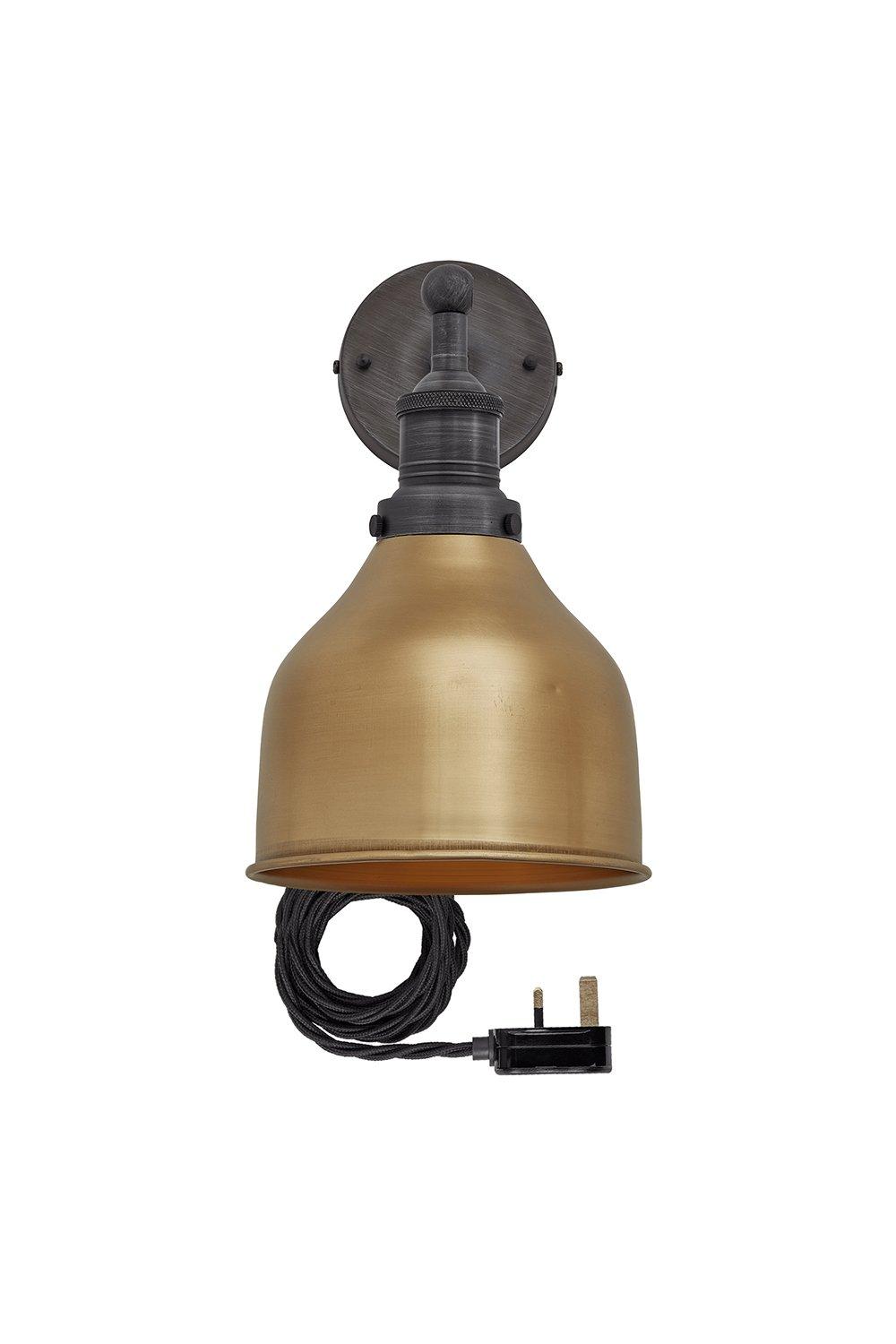 Brooklyn Cone Wall Light, 7 Inch, Brass, Pewter Holder With Plug