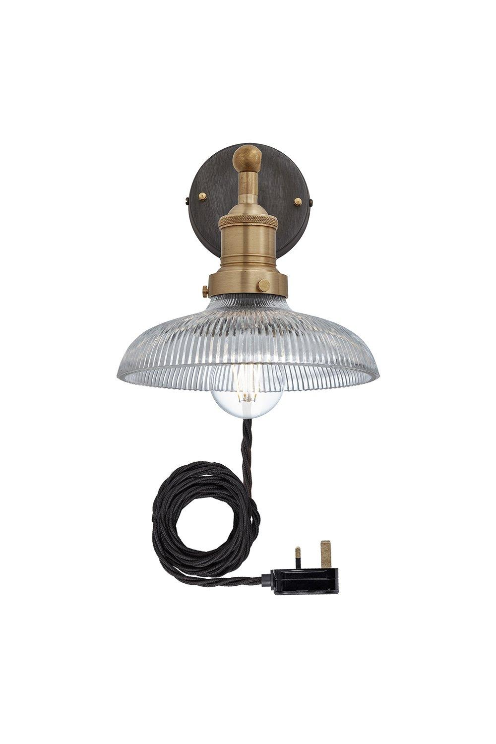 Brooklyn Glass Dome Wall Light, 8 Inch, Brass Holder With Plug