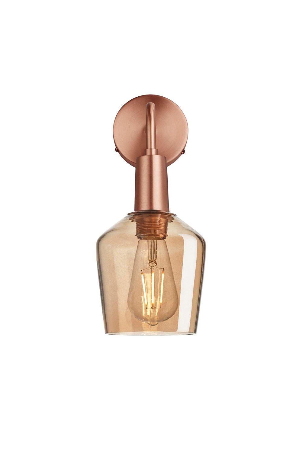 Sleek Tinted Glass Schoolhouse Wall Light, 5.5 Inch, Amber, Copper Holder