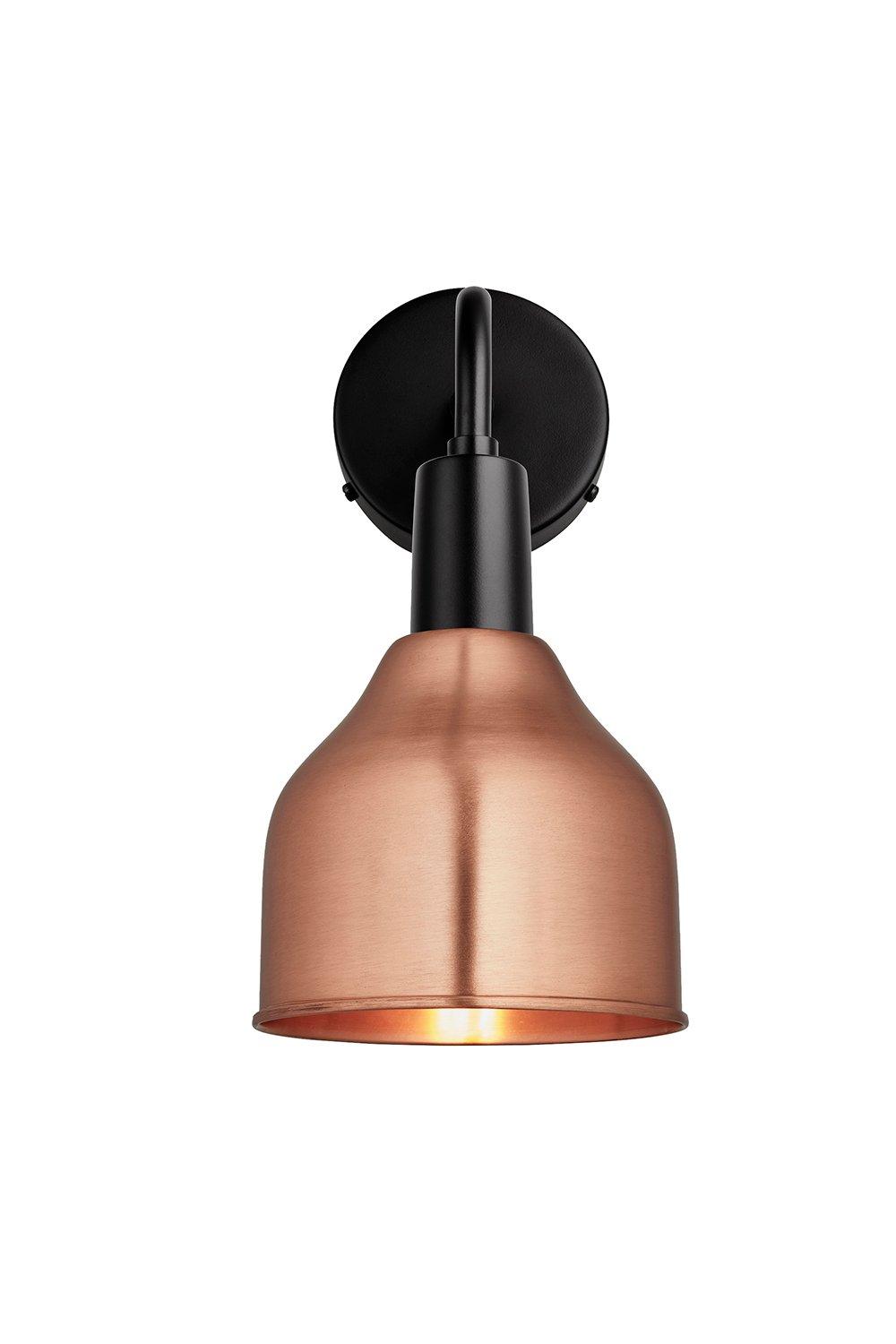 Sleek Cone Wall Light, 7 Inch, Copper, Black Holder