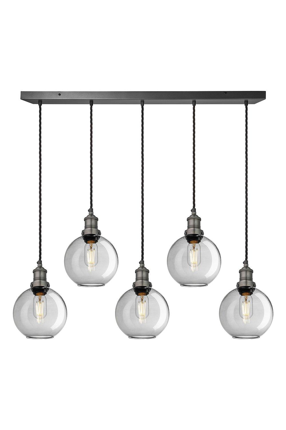 Brooklyn Tinted Glass Globe 5 Wire Cluster Lights, 7 inch, Smoke Grey, Pewter holder