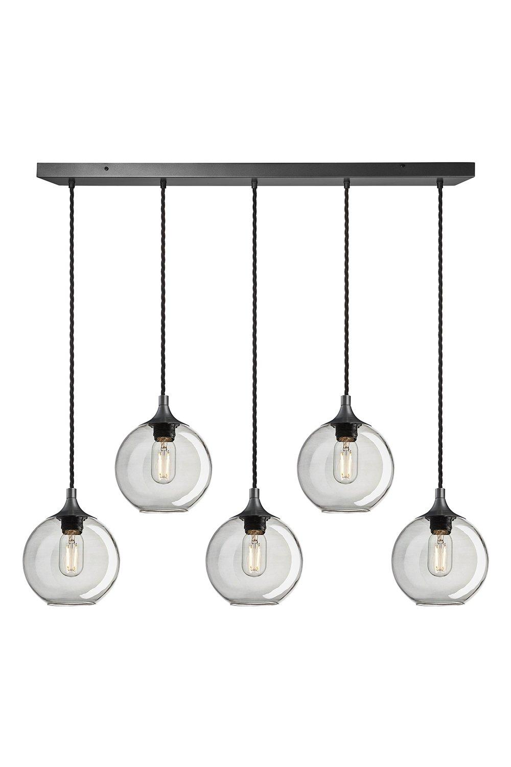 Chelsea Tinted Glass Globe 5 Wire Cluster Lights, 7 inch, Smoke Grey, Pewter holder