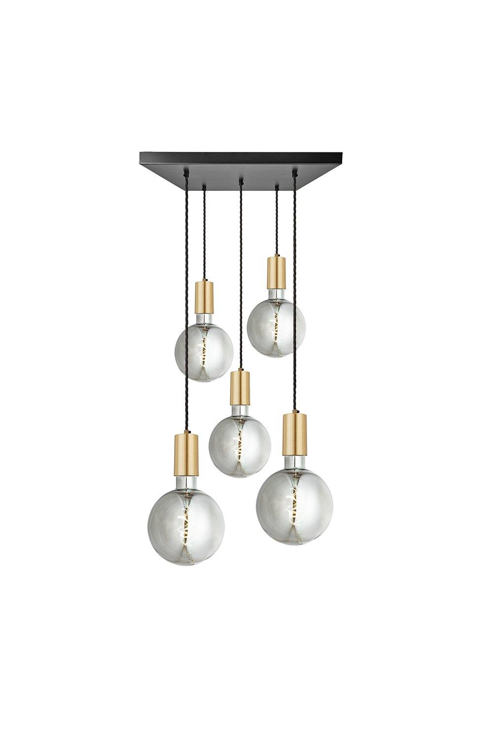 Sleek Large Edison Square Cluster Lights, 5 Wire - Brass