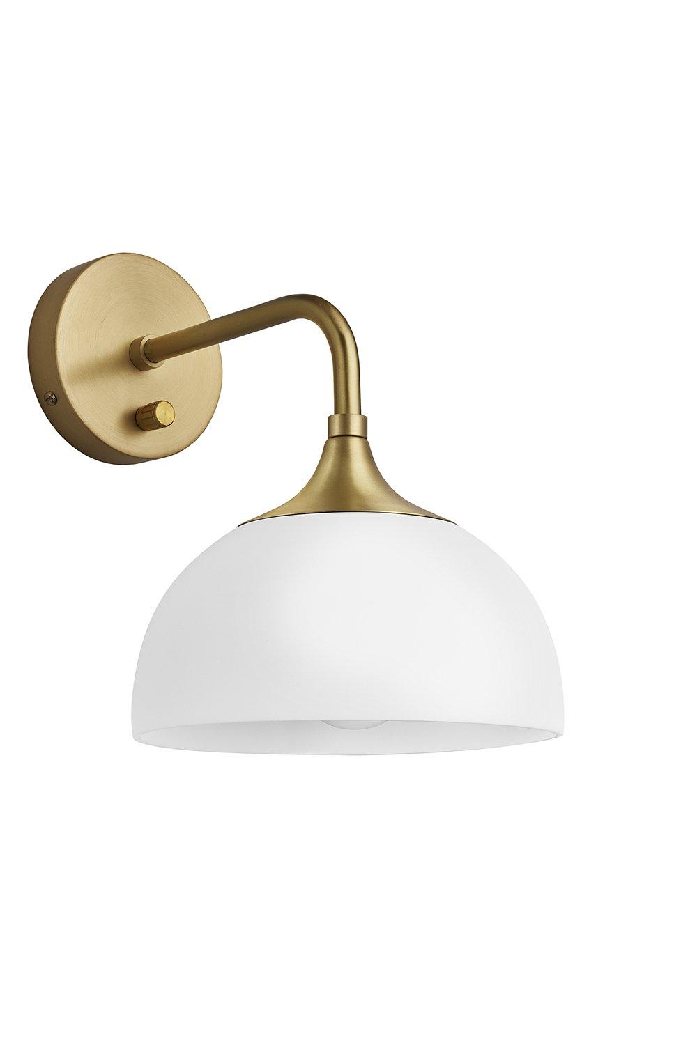 Chelsea Opal Glass Dome Wall Light, 8 Inch, White, Brass holder
