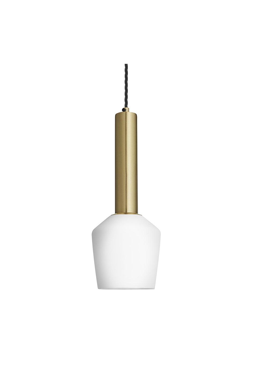 Sleek Cylinder Opal Glass Schoolhouse Pendant Light, 5.5 Inch, White, Brass Holder