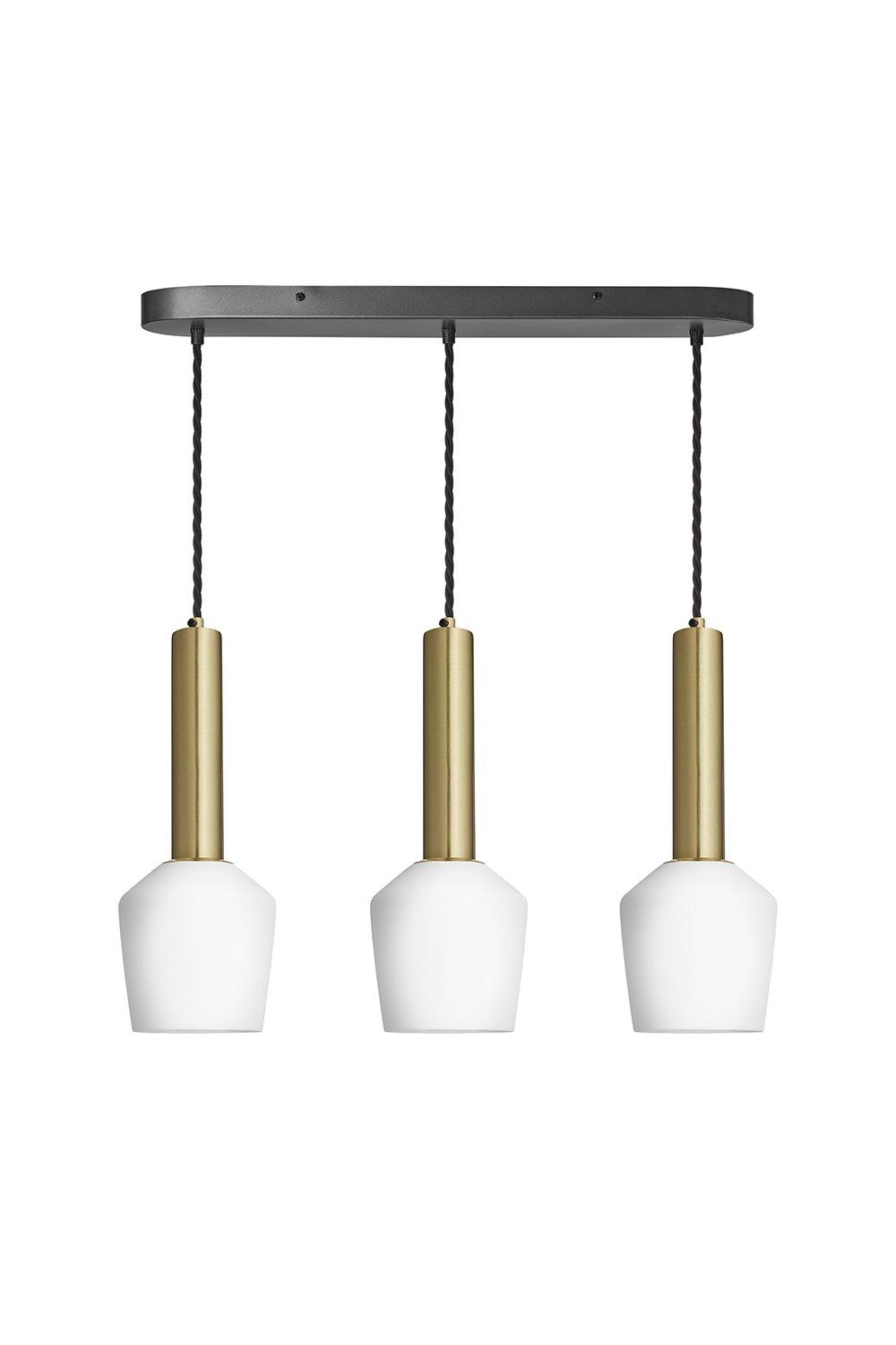 Sleek Cylinder Opal Glass Schoolhouse 3 Wire Oval Cluster Lights, 5.5 inch, White, Brass holder
