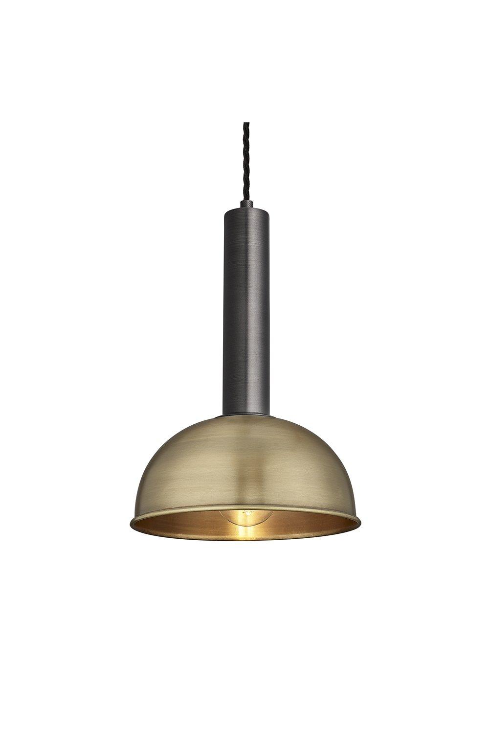 Sleek Cylinder Dome Pendant Light, 8 Inch, Brass, Pewter Holder