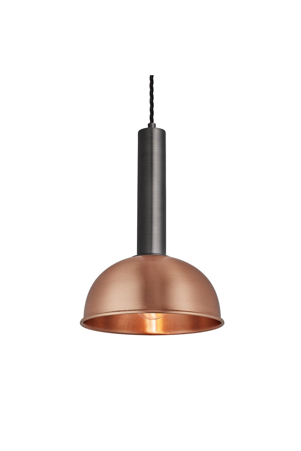 Sleek Cylinder Dome Pendant Light, 8 Inch, Copper, Pewter Holder