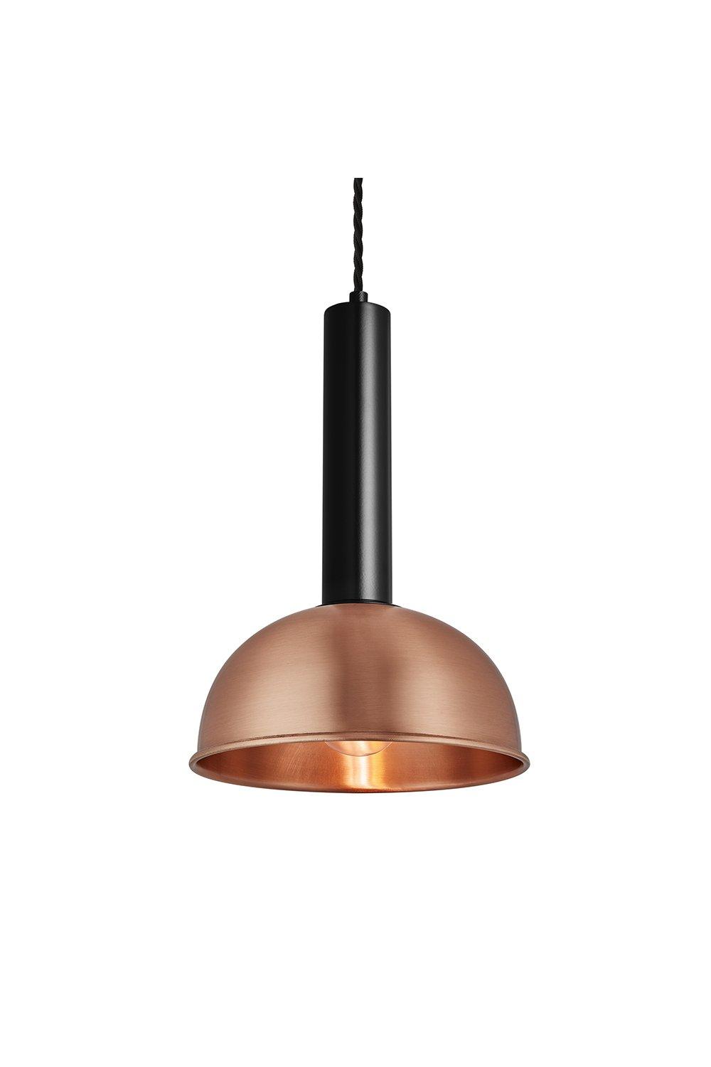 Sleek Cylinder Dome Pendant Light, 8 Inch, Copper, Black Holder