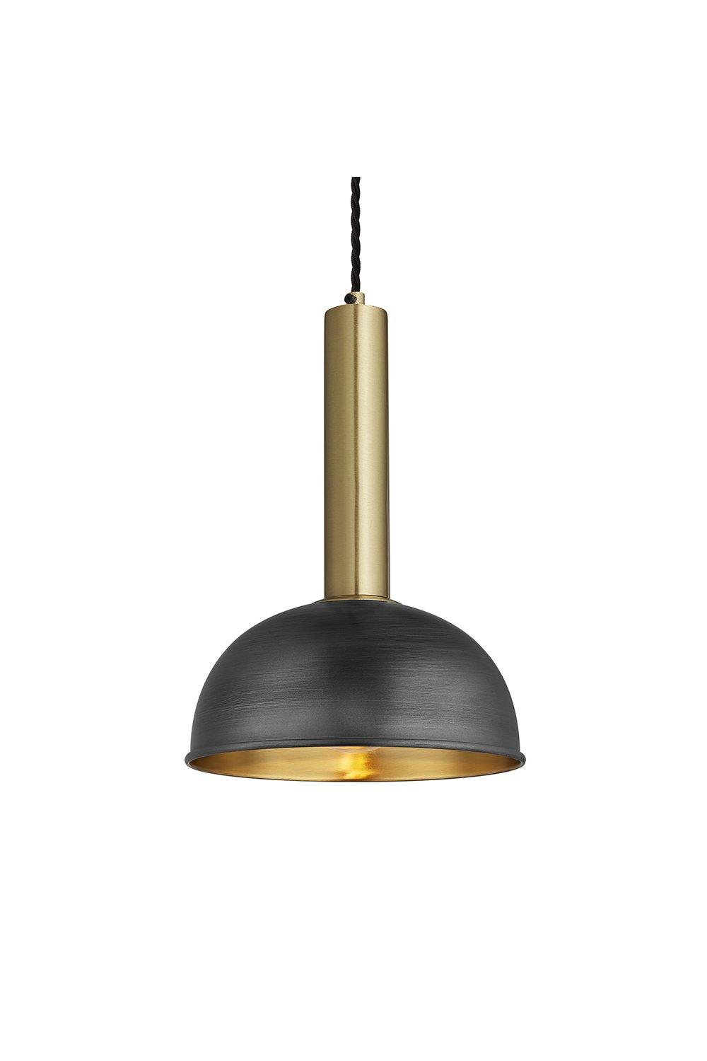 Sleek Cylinder Dome Pendant Light, 8 Inch, Pewter & Brass, Brass Holder
