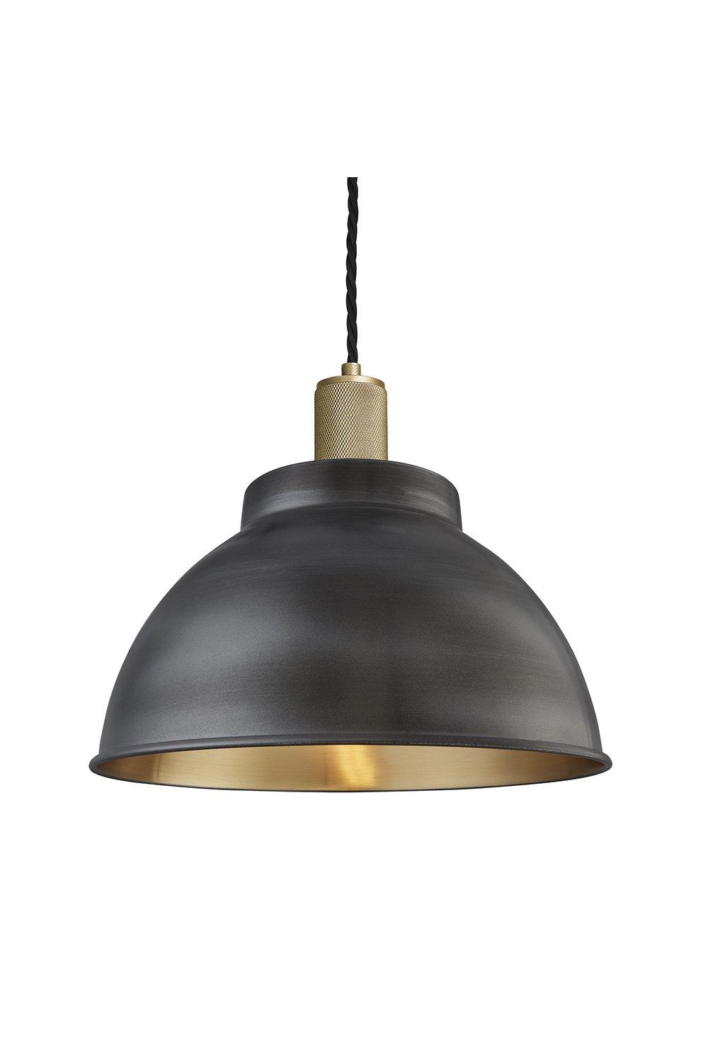 Knurled Dome Pendant, 13 Inch, Pewter & Brass, Brass Holder