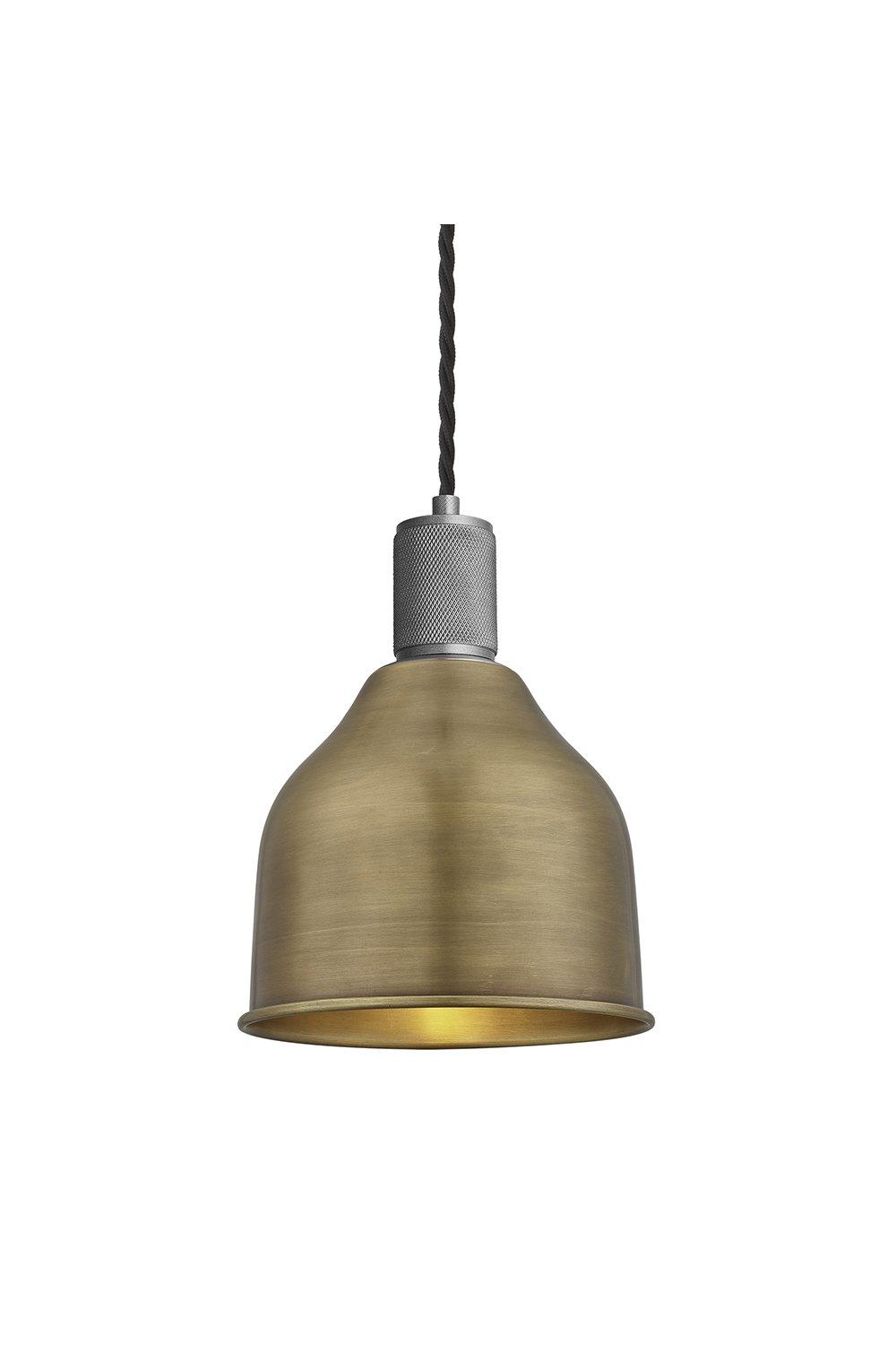 Knurled Cone Pendant Light, 7 Inch, Brass, Pewter Holder