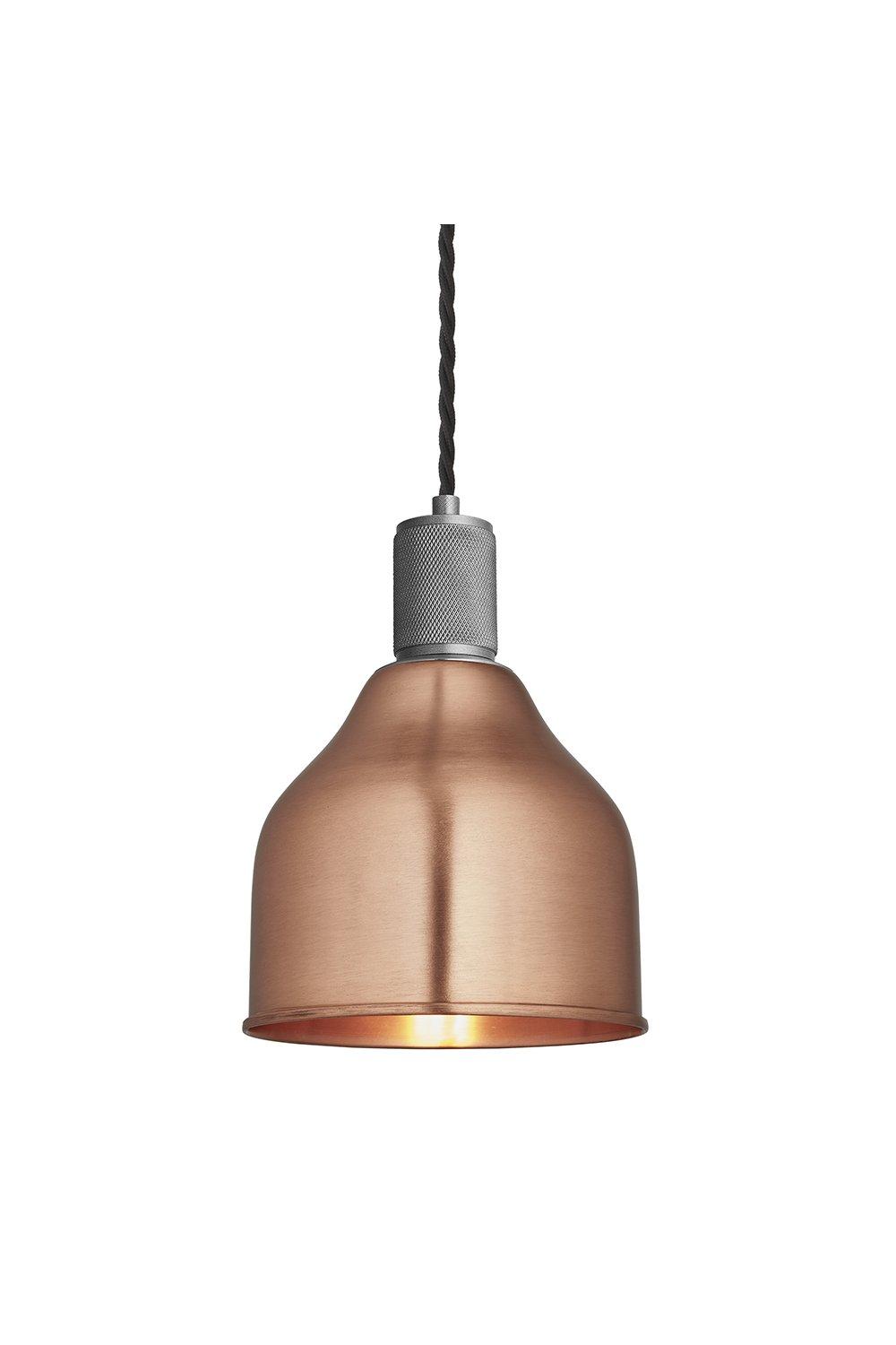 Knurled Cone Pendant Light, 7 Inch, Copper, Pewter Holder