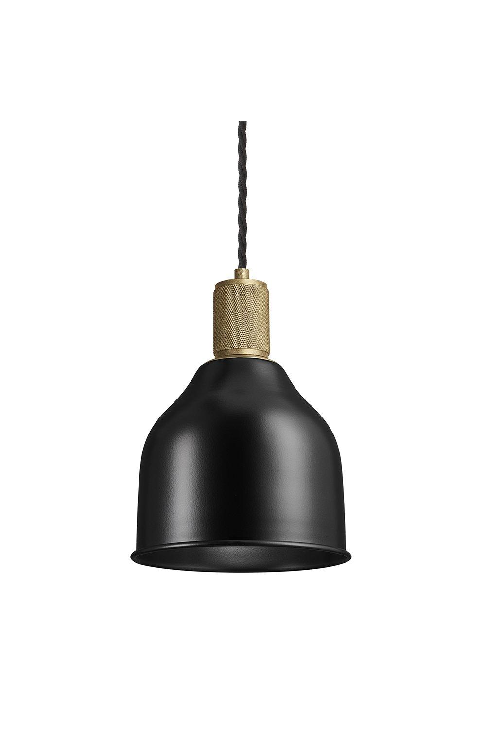 Knurled Cone Pendant Light, 7 Inch, Black, Brass Holder