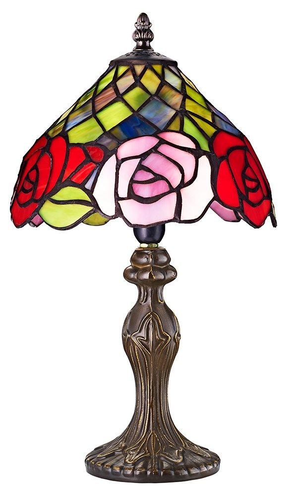 Red and Pink Rose Decorated Stained Glass Tiffany Lamp