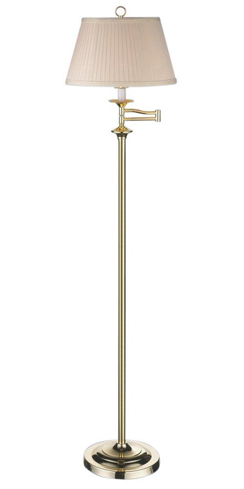 Traditional Polished Brass Swing Arm Floor Lamp with Cream Shade