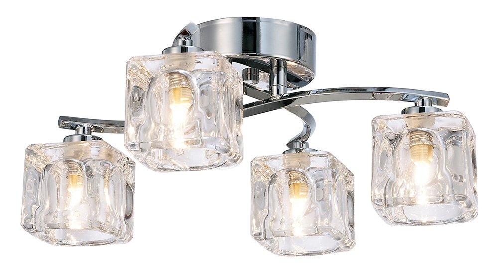 Modern Polished Chrome 4-Bulb Ceiling Light with Square Clear Ice Cube Shades