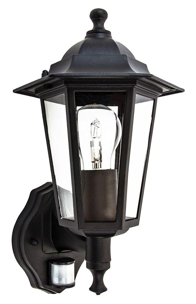 Traditional Sensor Controlled Outdoor Lantern Wall Light Fitting in Matt Black