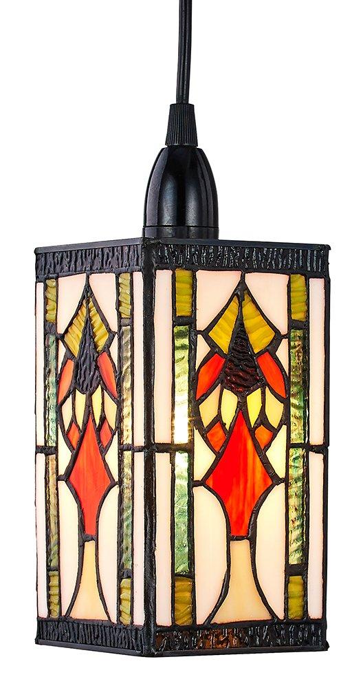 Art Deco Tiffany Easy Fit Pendant Shade with Green, Amber and Red Stained Glass