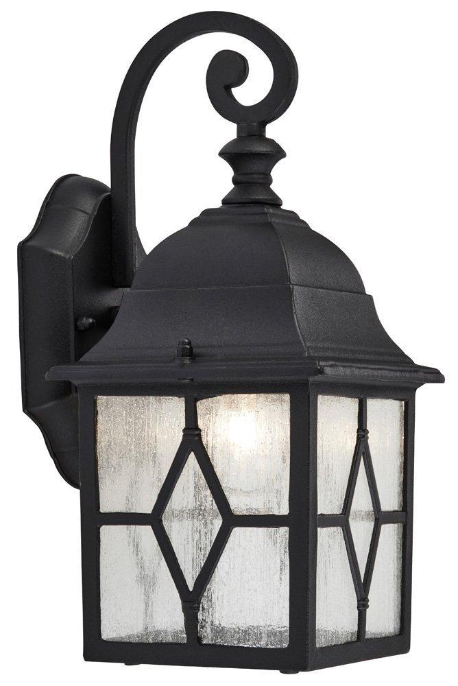 Traditional Outdoor Matt Black Wall Lantern Light with Cathedral Lead Glass