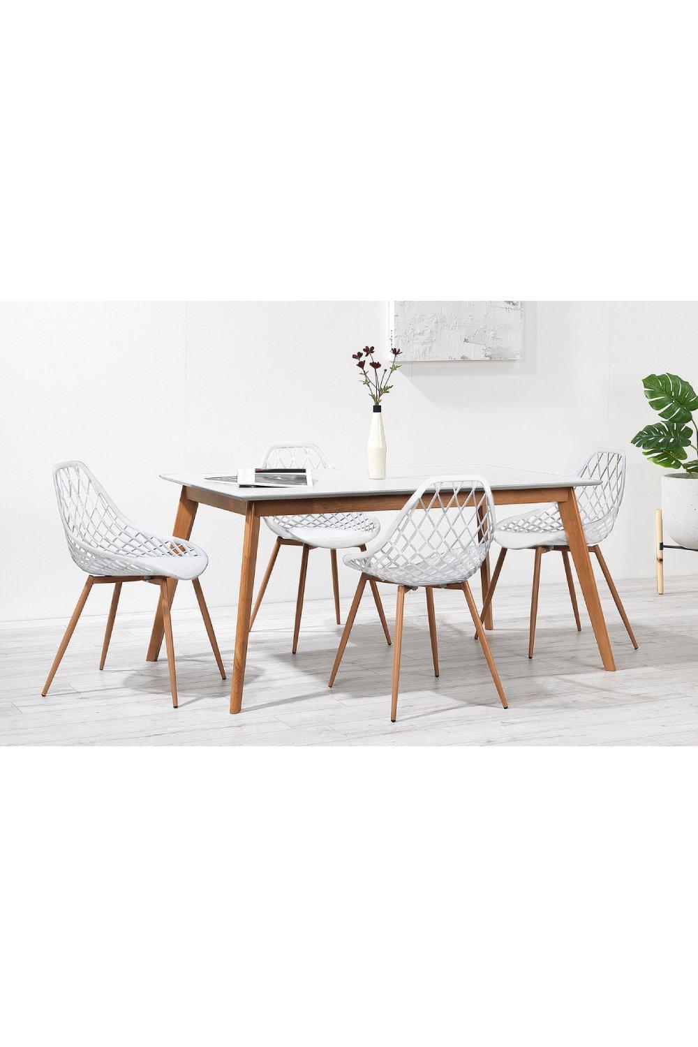 York White 150cm Dining Table with 4 Aurora Chairs