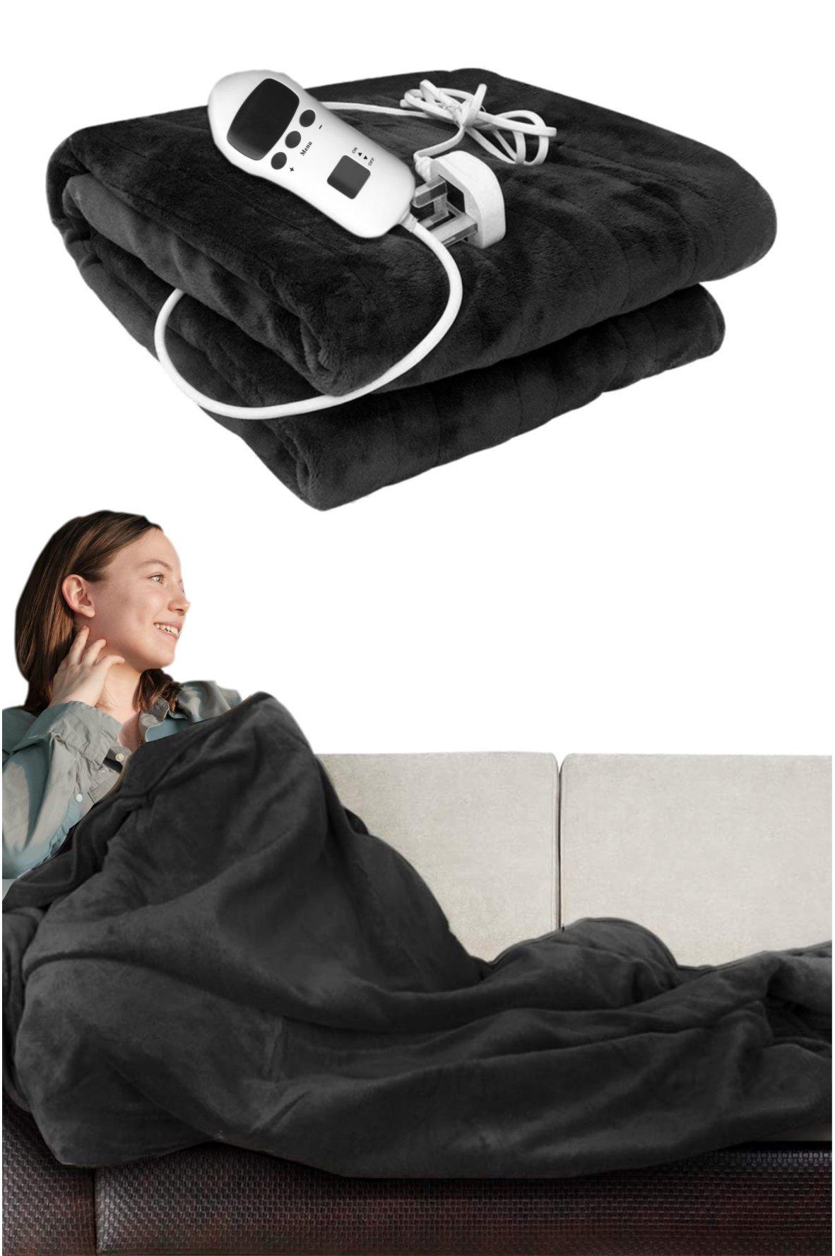 Silver Cosy Electric Heated Blanket Throw Fleece With Adjustable