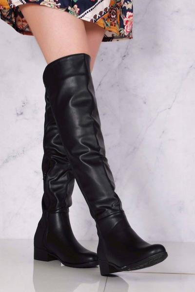 Tyla Over The Knee Elasticated Back PU Boots