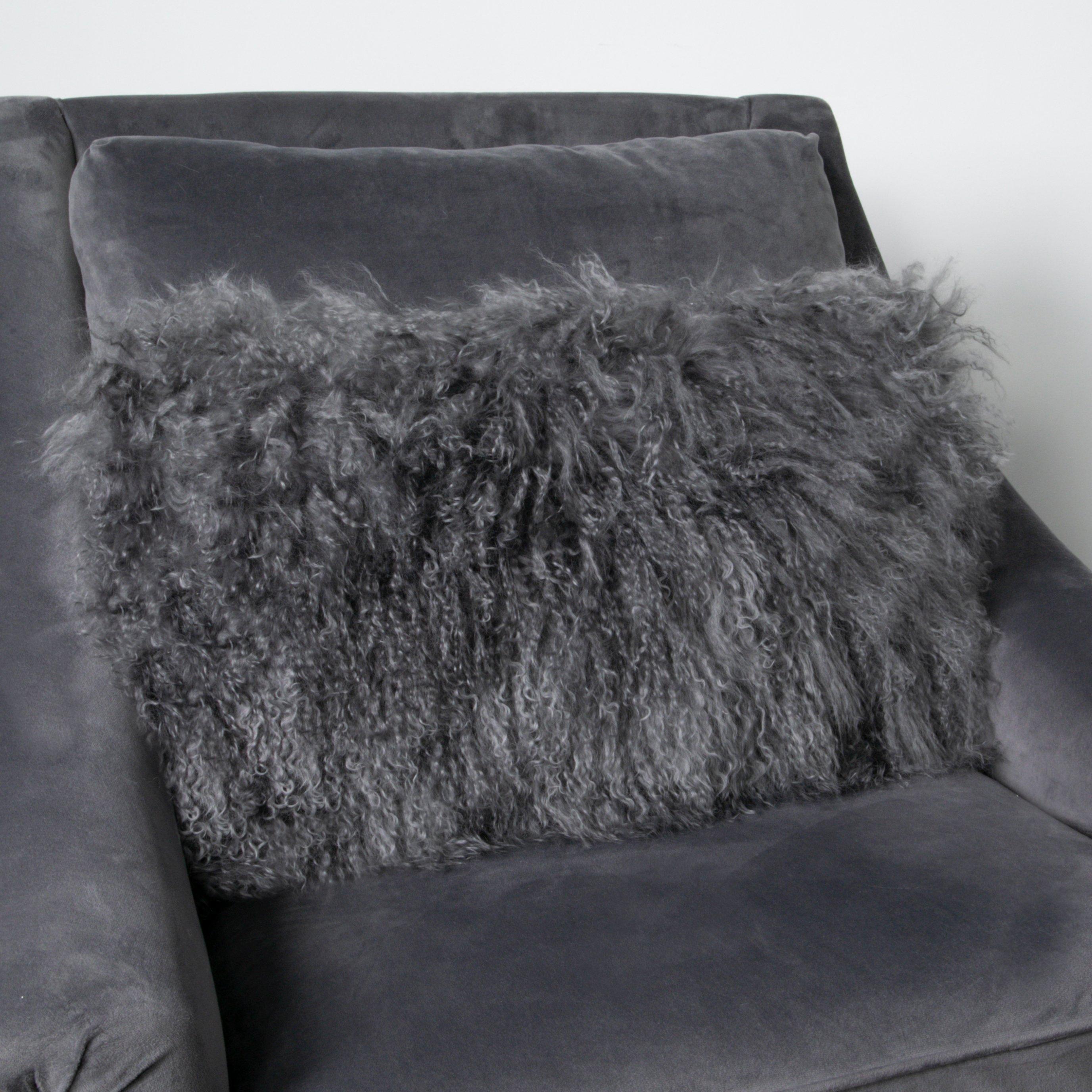 Grey Curly Sheepskin Cushion 30x50cm