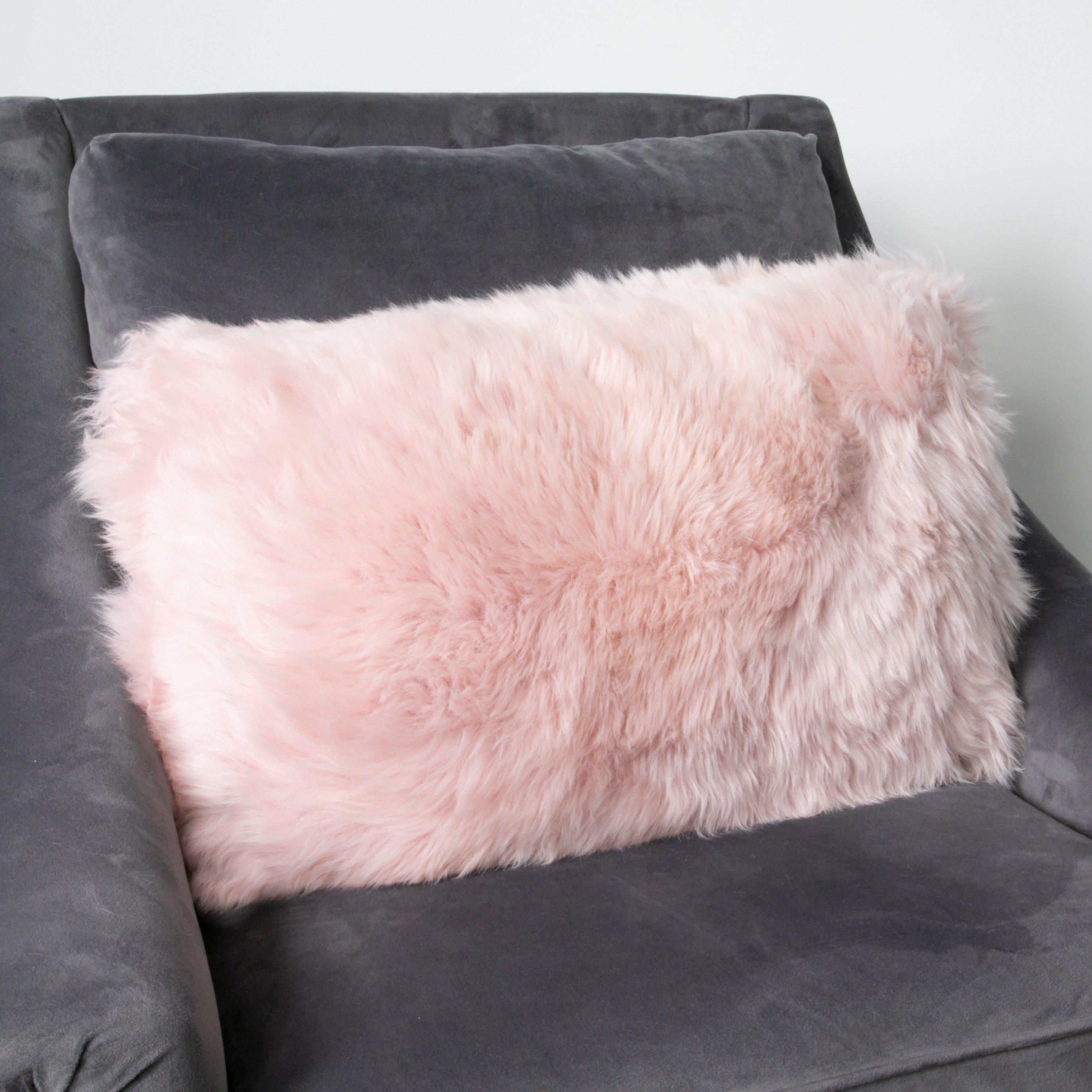 Pink Long Hair Sheepskin Cushion 30x50cm
