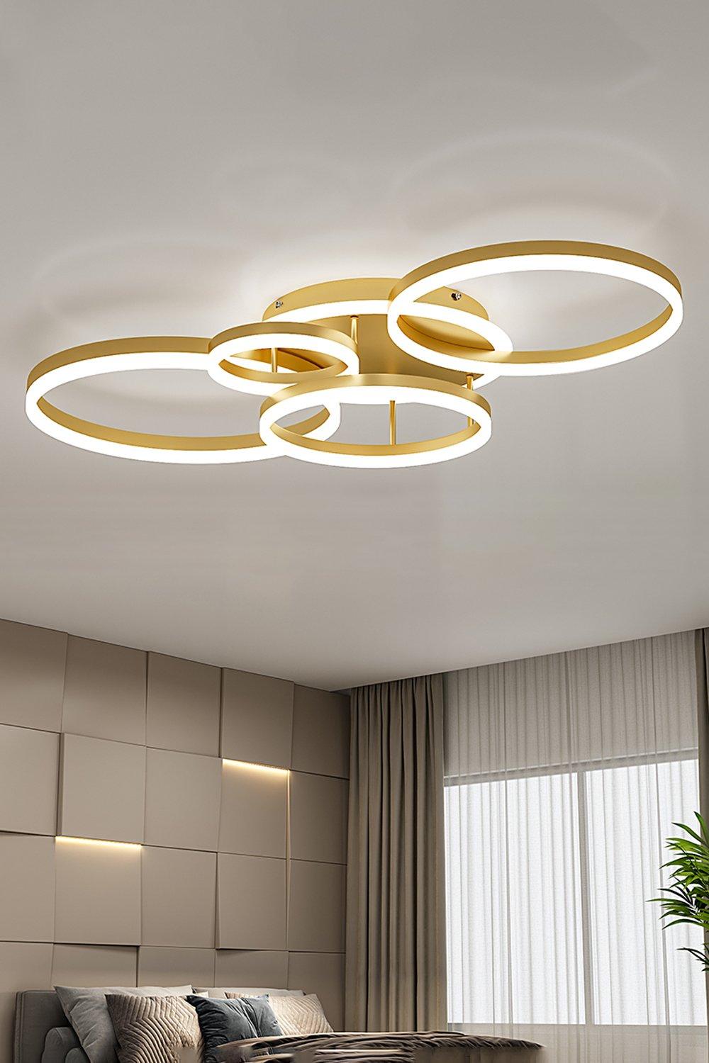 Golden Round LED Ceiling Light 5 Overlapping Circles Cool White Light