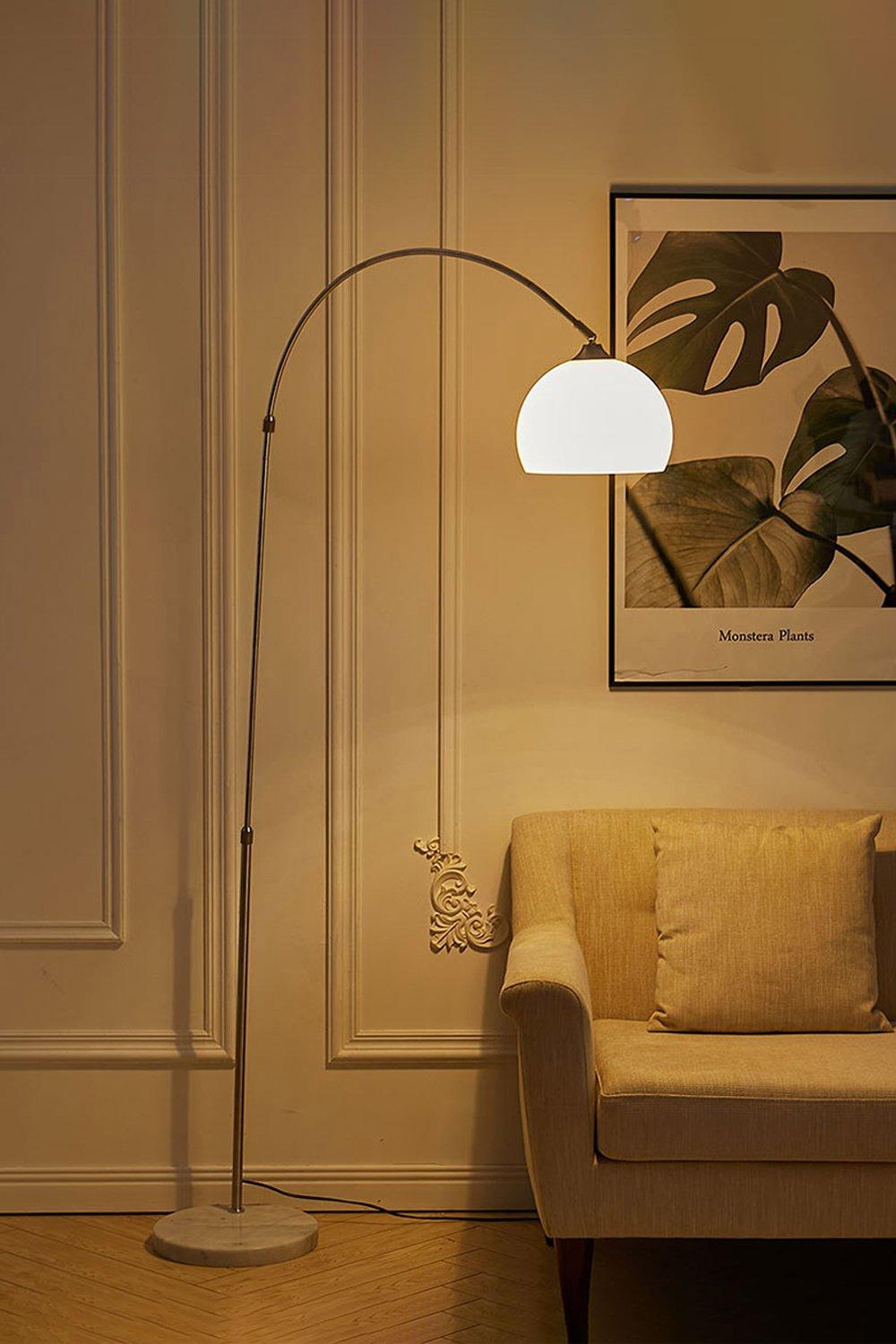 Modern Arched Floor Lamp Adjustable Height with Marble Base 130-180cm Tall