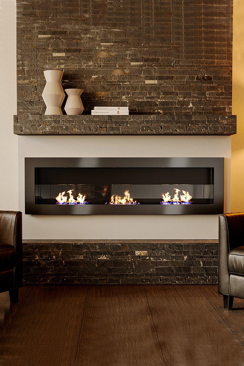 55 Inch Recessed and Wall Mount Bio Ethanol Fireplace, Adjustable Flame
