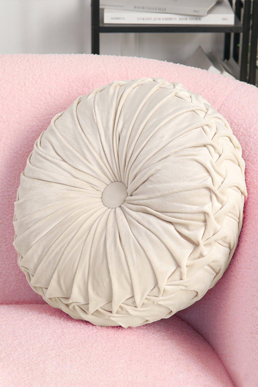45cm Beige Round Velvet Pleated Pumpkin Cushion
