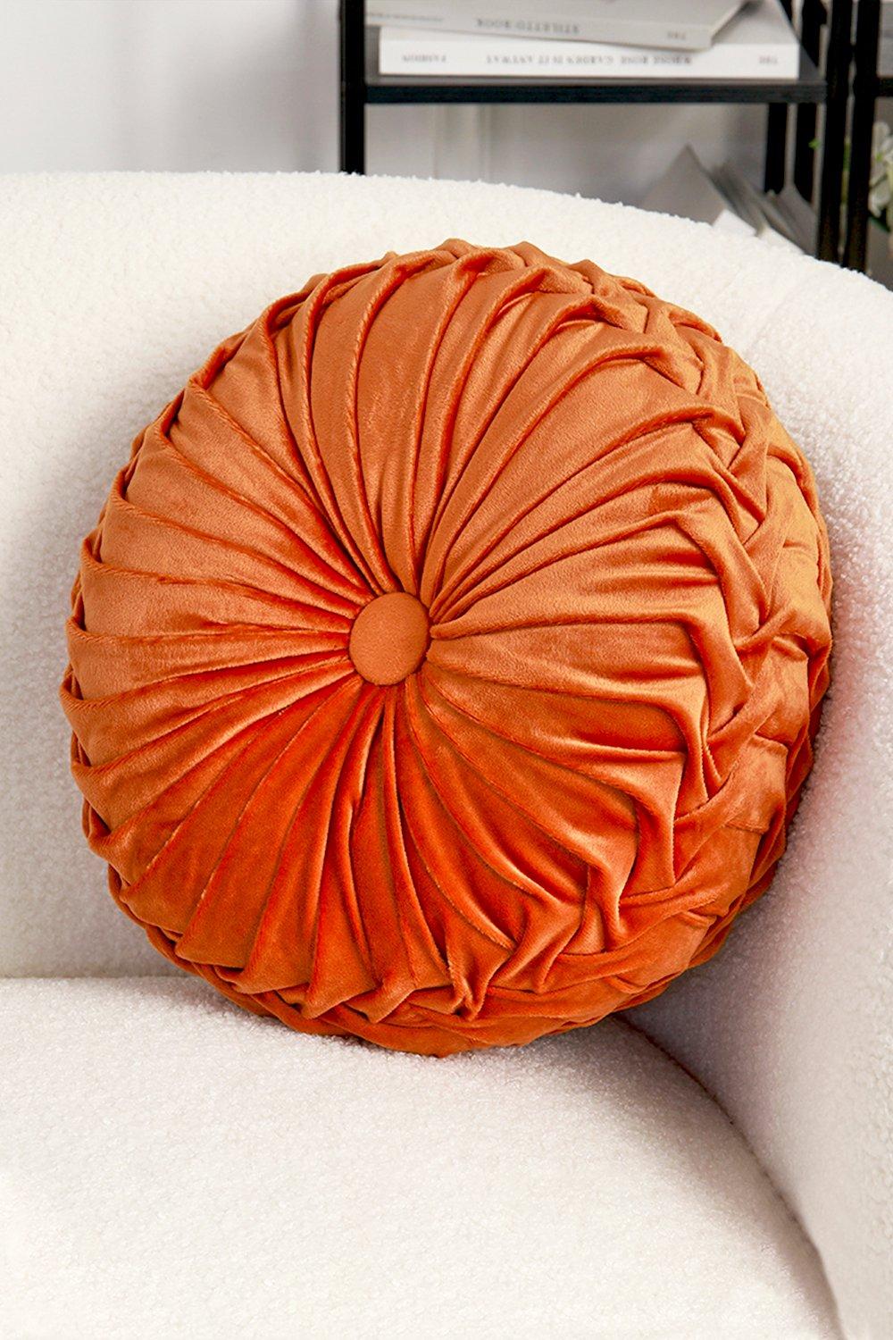 45cm Orange Round Velvet Pleated Pumpkin Cushion