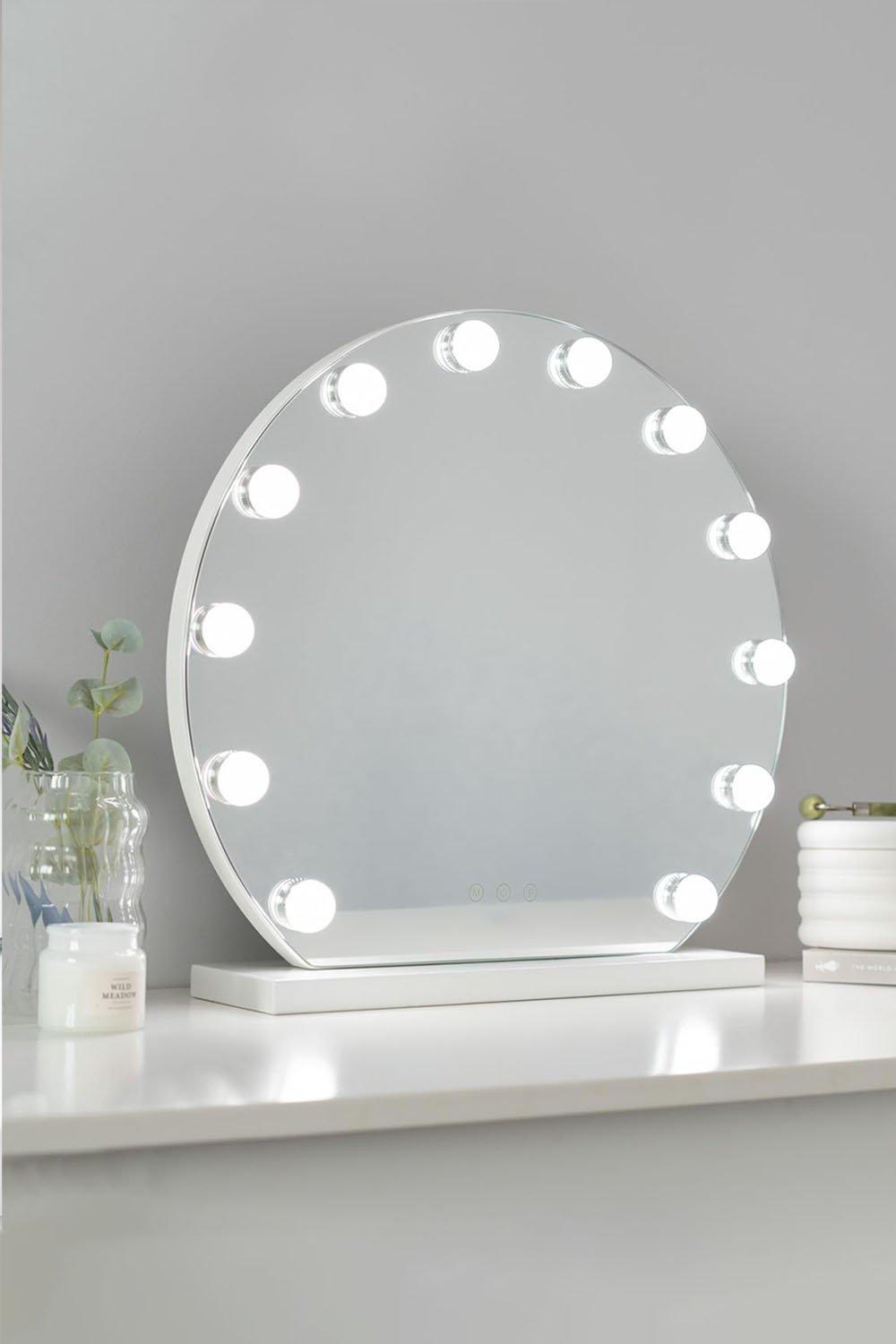 Metal Round Hollywood Vanity Mirror with 3 Color LED Lights,50cm* 45cm H