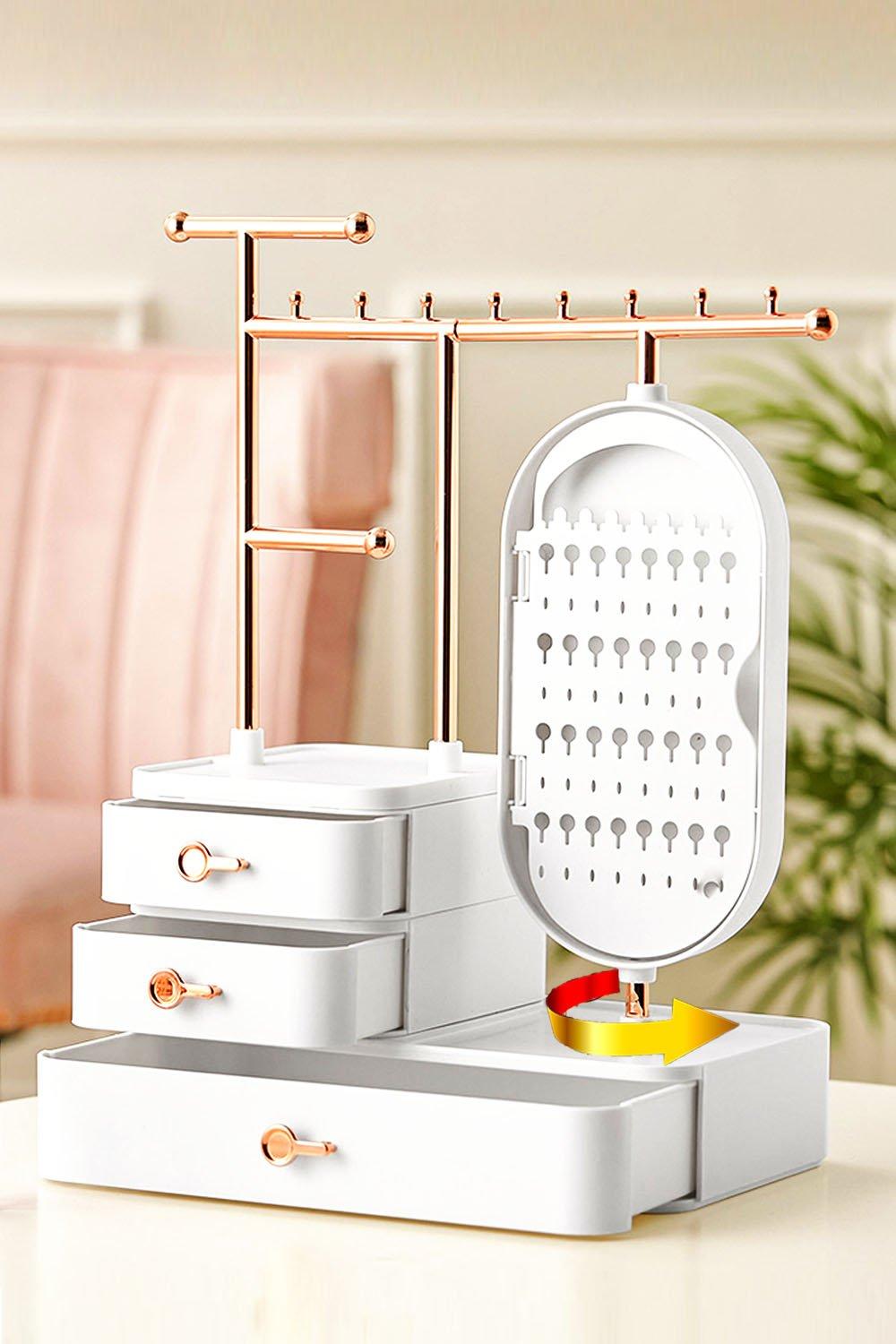 Makeup Storage Box with Hanging Rod Necklace Earring Display Rack