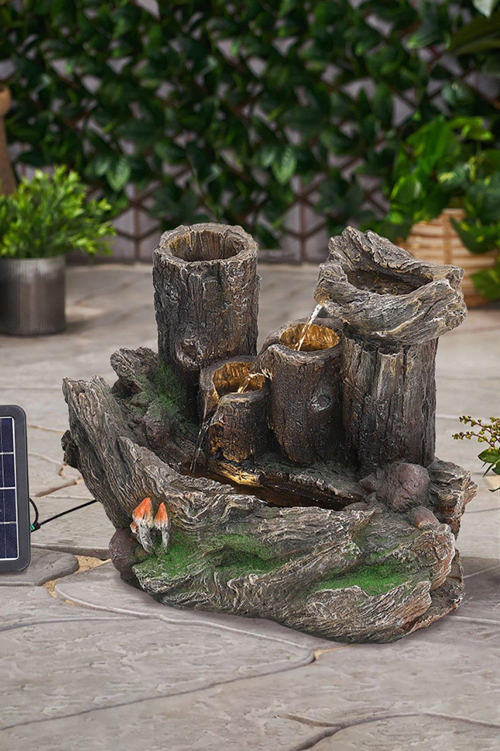 Solar Powered Resin Log Water Fountain