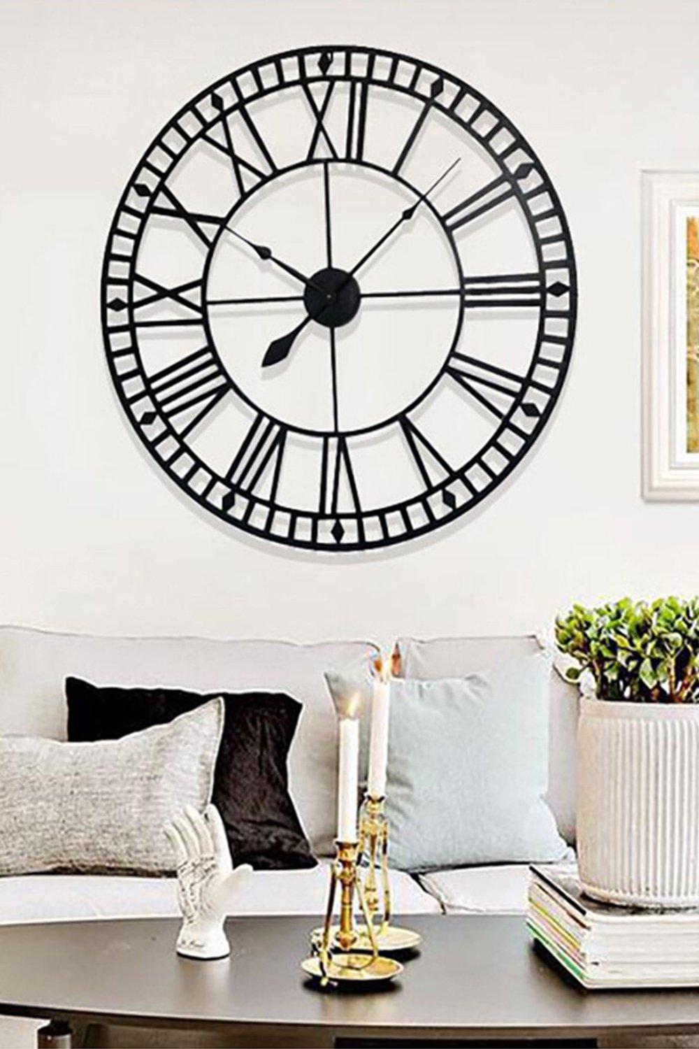 40cm Dia Black Round Roman Numeral Skeleton Wall Clock with Scale