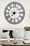 Living and Home 40cm Dia Black Round Roman Numeral Skeleton Wall Clock with Scale thumbnail 1