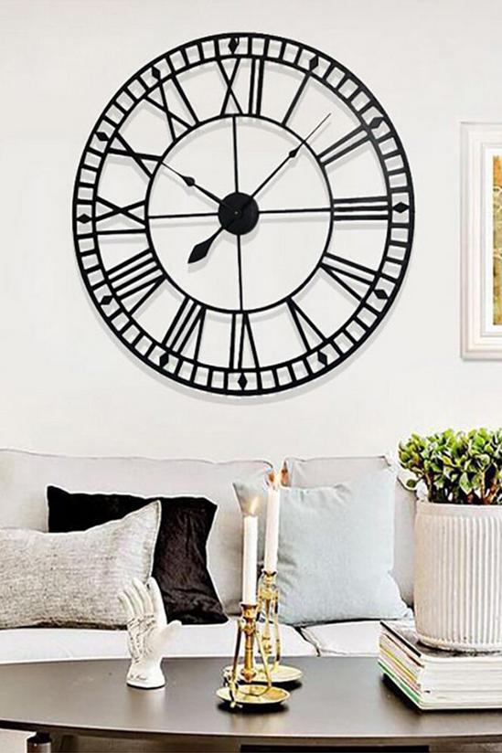 Living and Home 40cm Dia Black Round Roman Numeral Skeleton Wall Clock with Scale 1
