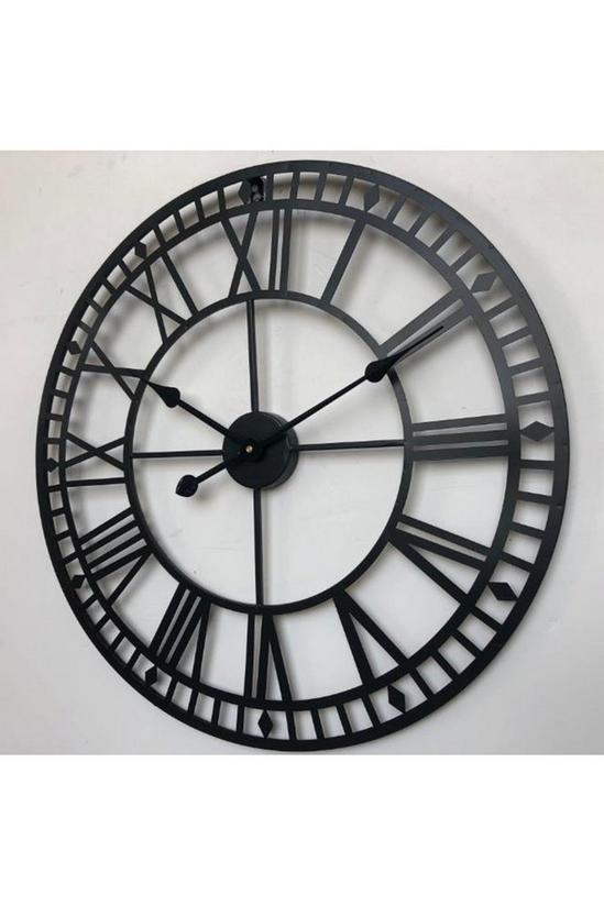 Living and Home 40cm Dia Black Round Roman Numeral Skeleton Wall Clock with Scale 3